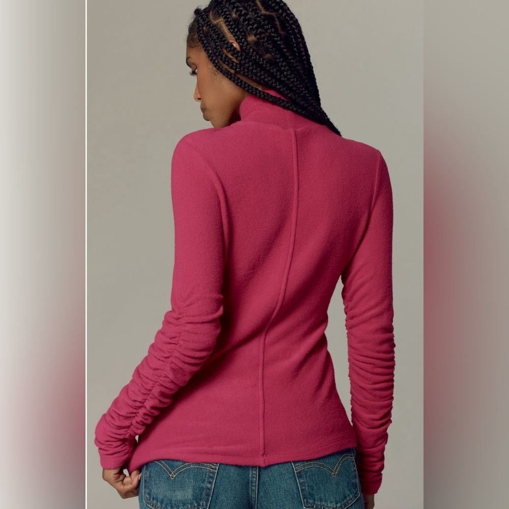 NWT! By Anthropologie Raspberry Ruched-Sleeve Tur… - image 4